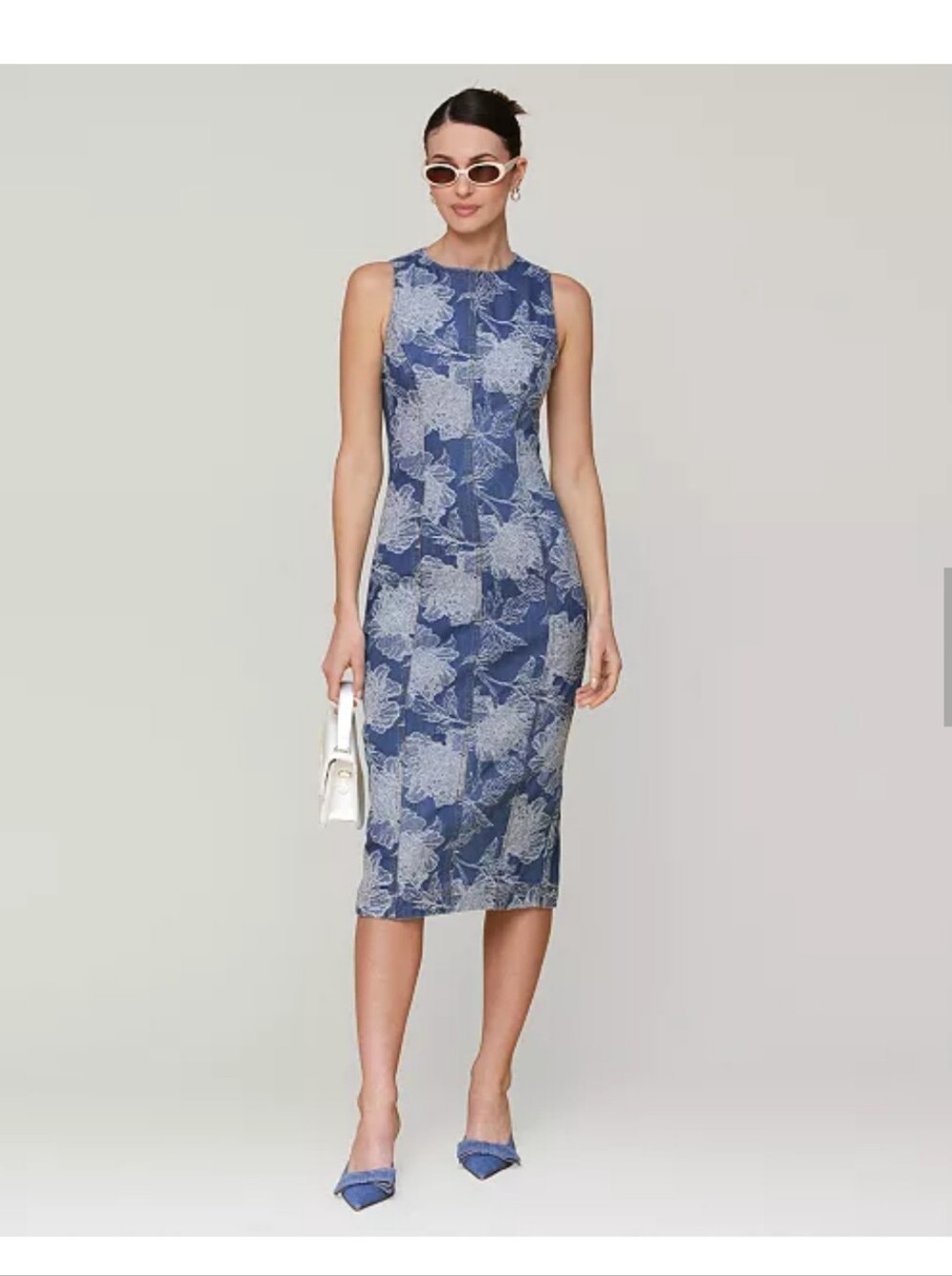 Avec Les Filles NWT Blue Floral Jacquard Midi Sheath Dress Size 14 $159